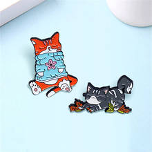 Cute Funny Cat Kitty Enamel Pin Lazy Animal Cherry blossoms Cat Badge Brooch Lapel Pins Denim Shirt Jewelry Gift for kids 2024 - buy cheap