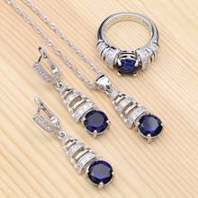 925 Sterling Silver Jewelry Sets For Women Blue Cubic Zirconia Party Accessories Pendant Necklace Ring Earrings Set 2024 - buy cheap