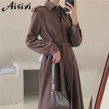 Russian Autumn Winter Casual Loose Trench Coat with Belt Simple Classic Long Trench Femme Vintage Overcoats Windbreaker Outwear 2024 - buy cheap