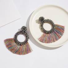 Colorful Crystal Tassel Earrings Charm Earings Geometric Circle Round Handmade Fringe Earring Bohemian Jewelry Wedding Bridal 2024 - buy cheap