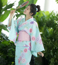 Женская традиционная юката, японское кимоно, халат, платье для фотосъемки, карнавальный костюм, aky blue color, цветочный принт, винтажная одежда 2024 - купить недорого
