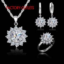 New Fashion Sun Flower  Cubic Zirconia Genuine 925  Jewelry Sets Earrings Pendant Necklace Rings Size6-9 2024 - buy cheap