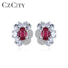 CZCITY Flower Topaz Gemstone Stud Earrings for Women Wedding Engagement Fine Jewelry 925 Sterling Silver Brincos Christmas Gift 2024 - buy cheap