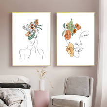 Abstracto mulher linha de desenho arte imprime flores folhas plantas cartazes minimalista arte da parede quadros sala estar decoração casa 2024 - compre barato