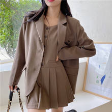 Conjunto de dos piezas de estilo coreano para mujer, Blazer, vestido plisado con tirantes finos, traje informal de moda, 2021 2024 - compra barato