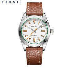 Parnis relógio de luxo 40mm, pulseira de couro casual cristal de safira miyota, relógios mecânicos automáticos de movimento 8215 2024 - compre barato