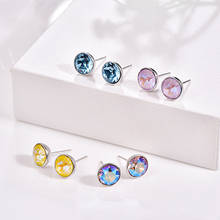 Crystals From Swarovski Earrings Sterling silver Round Piercing Earrings For Women Fashion Stud Earrings Wedding Office Jewelry 2024 - купить недорого