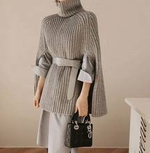 Women Sweater Pullover Autumn Winter Casual Knitted Turtleneck Poncho Sleeveless Solid Cape Female Sweaters Lady Clothes 2024 - buy cheap