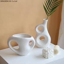 Geométrico branco vaso de cerâmica decoração artesanato moderno minimalista criativo especial-em forma de mini arranjo de flores acessórios 2024 - compre barato