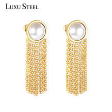 LUXUSTEEL-pendientes de acero inoxidable con perlas de imitación para mujer, aretes redondos, bisutería, Color dorado 2024 - compra barato