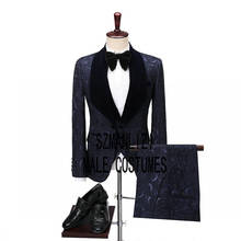 Navy Blue Paisley Floral Velvet Formal Men Suits 2020 Tailor Made Groom Tuxedos Mens Wedding Suits Prom/Party Best Man Blazer 2024 - buy cheap