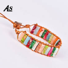 Asingeloo-pulsera de Chakra con cuentas de piedra Natural multicolor para mujer, brazalete de cuerda de cuero hecho a mano, joyería 2024 - compra barato