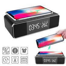 LED Alarm Clock With Phone Wireless Charger Desktop Digital Thermometer Clock HD Mirror Clock With FM Radio Speaker 2024 - buy cheap