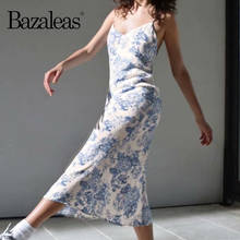 Bazaleas-vestido de verano Vintage azul con estampado Floral, elegante, midi, espalda descubierta 2024 - compra barato
