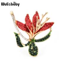 Wuli&baby Red Rhinestone Flower Brooches Women Green Leaves Enamel Flower Weddings Banquet Brooch Pins Gifts 2024 - buy cheap