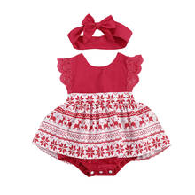 Новинка 2020, Зимний Рождественский комплект из 2 предметов для новорожденных девочек 0-24 месяцев, красное кружевное платье с рисунком детской модели, боди + повязка на голову 2024 - купить недорого