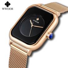 2021 New WWOOR Brand Fashion Women Watches Black Leather Rectangle Minimalist Watch Ladies Quartz Dress Wrist Watch Montre Femme 2024 - buy cheap