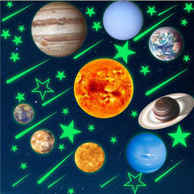 Adesivo luminoso da lua para parede de três planetas, sistema solar, estrela, meteor fluorescente, decoração de casa, adesivo de parede para quartos de crianças 2024 - compre barato