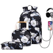 Mochilas escolares con estampado floral para niños y niñas, con estampado floral morral escolar, color rosa y negro, 3 unids/set 2024 - compra barato