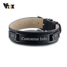 Vnox-pulsera de cuero de acero inoxidable para hombre, brazalete con grabado personalizado, correa de identificación, regalo para hombre, tamaño ajustable 2024 - compra barato