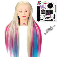 Neverland-Cabeza de Maniquí de pelo sintético colorido para peinados, cabeza de entrenamiento de peluquería con abrazadera de mesa y trenza, 26 pulgadas 2024 - compra barato