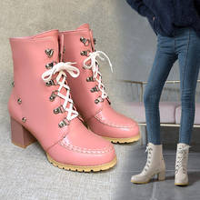 YQBTDL-Botas de invierno con cordones para motociclista, botines con tachuelas en blanco, negro y rosa, zapatos de tacón alto, 43 2024 - compra barato