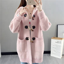 Autumn and Winter 2020 New Knit Cardigan Female Faux Mink Fur Coat Hood Casual Horn Buckle Thick Women Sweater Coat Jacket f2355 2024 - buy cheap