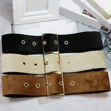 Cinturón Vintage con hebilla cuadrada para mujer, cinturones decorativos con hebilla de Metal redonda, cinturón ancho de gamuza 2024 - compra barato