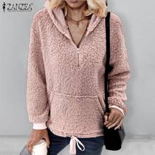 ZANZEA Women's Hoodies Zipper Sweatshirts 2022 Spring Faux Fur Teddy Bear Pullovers Casual Ladies Solid Hooded Tops Oversize 2024 - buy cheap