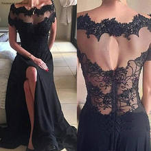 Vintage pouco preto split vestido de noite renda appliqued uma linha formal festa vestido personalizado fazer mais tamanho 2024 - compre barato