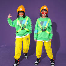 Ropa de Hip-Hop para niños y niñas, sudaderas con capucha de 110-170cm de altura, pantalones amarillos y verdes, trajes de salón de baile 2024 - compra barato