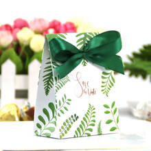 Caixas de doces para lembranças de casamento, saco de papel kraft com folhas verdes, embalagem de presente com fita para aniversário, chá de bebê, suprimentos de festa com 10 peças 2024 - compre barato