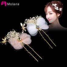MOLANS Handmade Dragonfly Wedding Hairpins Crystal Bride Hair Pin Sticks Pink Bridal Hair Flower Clip For Women Hair Accessories 2024 - buy cheap