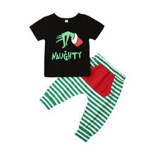 Citgeett Summer 2Pcs Toddler Baby Boys Halloween Xmas Clothes Top T-shirt Stripe Pants Xmas Outfit Cartoon Set 2024 - buy cheap