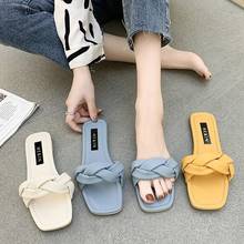 Weaving Beach Slippers Women Summer Solid Leather Casual Open Toe Flat Heel Sandals Woman Comfort Outdoor Slides Mujer Plus Size 2024 - buy cheap