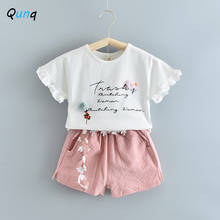 Qunq Summer Girls Clothes 2 3 4 5 6 7 Year Kids Suit Letter Flower T-shirts Shorts Casual Toddler Children Clothing Set 2024 - buy cheap