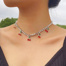 DIEZI Korean Cute Small Cherry Pendant Necklace Metal Chain Crystal Choker Necklace For Women Wedding Gift 2020 New Jewelry 2024 - buy cheap