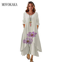 MOVOKAKA-Vestido largo con estampado Floral para mujer, prenda elegante de manga larga con cuello redondo, informal, talla grande, 2021 2024 - compra barato