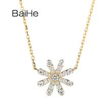 Baihe colar de diamantes redondos, joias finas em cores sólidas 18k branco/amarelo/ouro rosa 0.28ct de diamantes naturais, presente de casamento, flor simples 2024 - compre barato