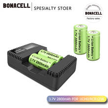 Литий-ионный аккумулятор Bonacell 3,7 в 2800 мАч 16340 CR123A RCR123A CR17345 dl12, перезаряжаемая батарея + зарядное устройство для камеры видеонаблюдения Арло 2024 - купить недорого