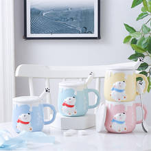 Taza de café de oso Polar pintada a mano de cerámica Simple, taza de leche de dibujos animados con tapa y cuchara, taza de agua de porcelana, taza de té de oficina 2024 - compra barato