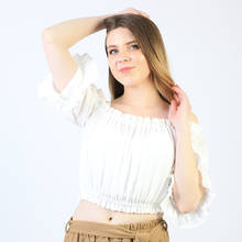 Blusa blanca con hombros descubiertos para verano, camisa Sexy con manga de tres cuartos para mujer, Top corto calado 2024 - compra barato