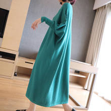 Korean Long Knitted Dress 2019 Autumn New Women's Long-sleeved Loose Large Size Solid Color Sweater Dress Ladies Vestido f1963 2024 - buy cheap