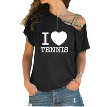 I love Tennis Player  Printing T-Shirt Women pure cotton Irregular Skew Cross Bandage Tops Tee 2024 - buy cheap