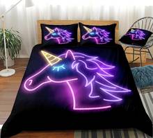 Neon Unicorn Bedding Set Unicorn Duvet Cover Set Rainbow Bed Linen Purple Black Bedclothes Kids Home Textile Microfiber Beds Set 2024 - buy cheap