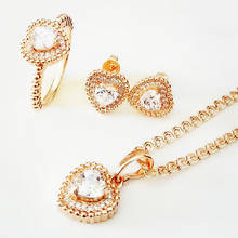Conjunto de jóias de noiva 585 cor do ouro jóias na moda coração claro zircão cúbico colar de casamento + brinco + anel conjuntos de jóias 2024 - compre barato