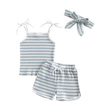 0-24M Newborn Baby Girl’s 3Pcs Clothes Sets Striped Knitted Sleeveless Ruffled Hem Sling Tops with Elastic Short and headband 2024 - buy cheap