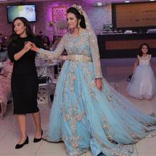 Элегантный марокканский кафтан, свадебное платье с длинными рукавами, кружевные мусульманские свадебные платья с аппликациями, атласное платье невесты из алжирского тюля 2024 - купить недорого