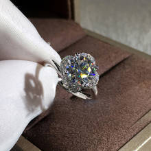 Anel de compromisso de noivado, anel de cristal branco e luxuoso com zircônia e flor, para mulheres e homens 2024 - compre barato