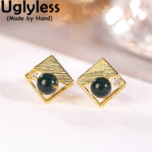 Uglyless Hollow Square Studs Earrings Women Elegant Party Dress Jewelry Natural Blue Amber Gemstones Brincos 925 Silver Jewelry 2024 - buy cheap